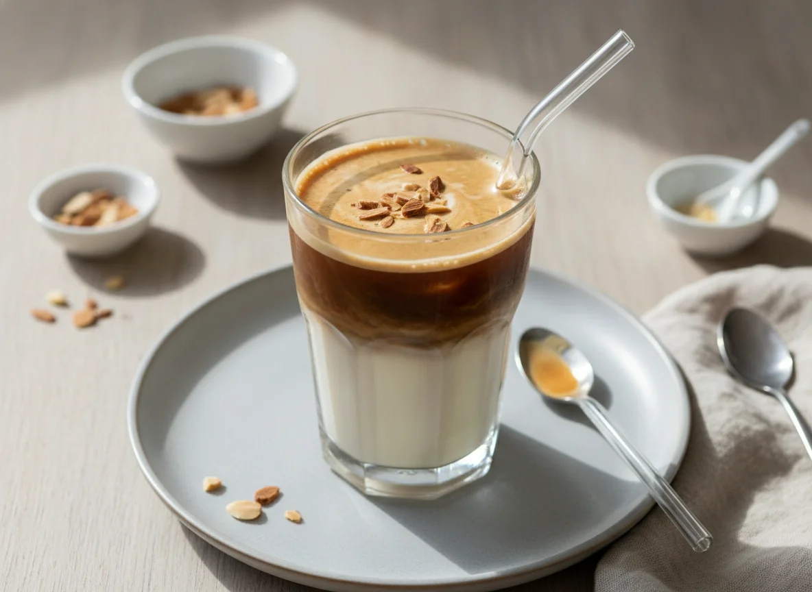 Eiskaffee mit Mandelmilch photo