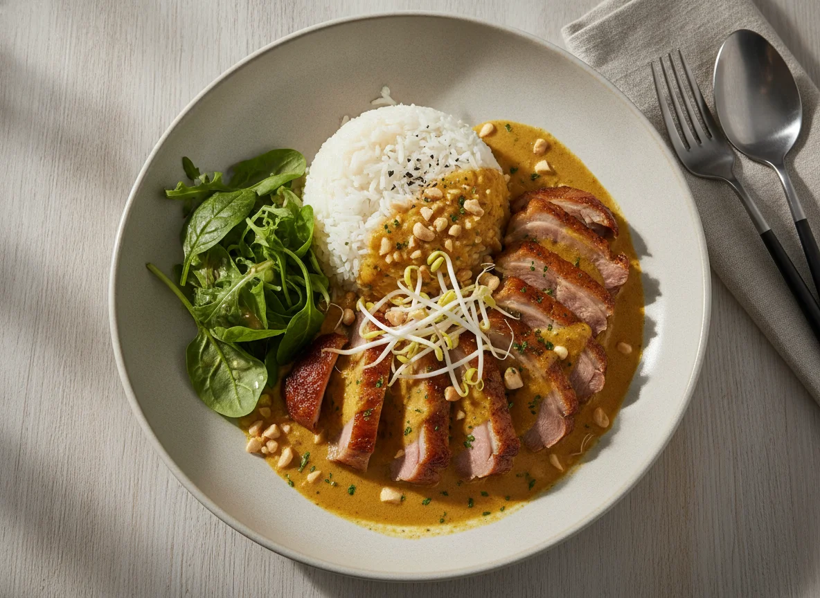 Ente mit Reis und Currysoße photo