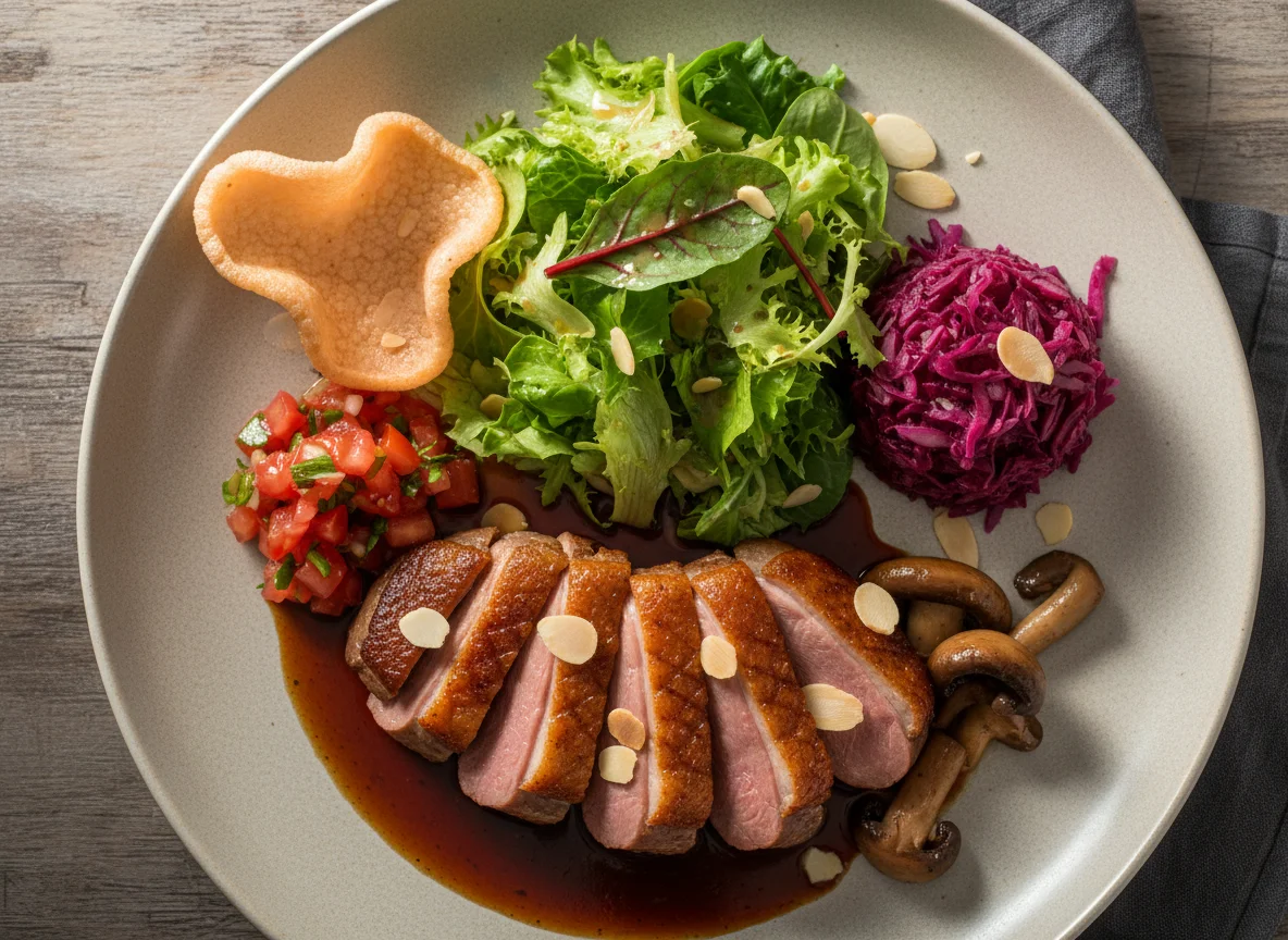 Entenbrust mit Beilagen photo
