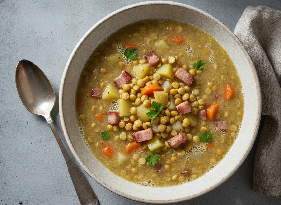 Erbseneintopf mit Speck und Gemüse photo