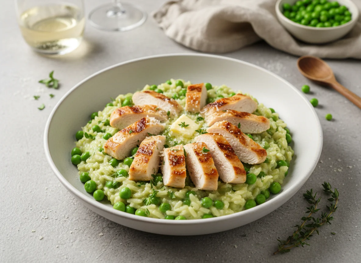 Erbsen-Risotto mit Huhn photo