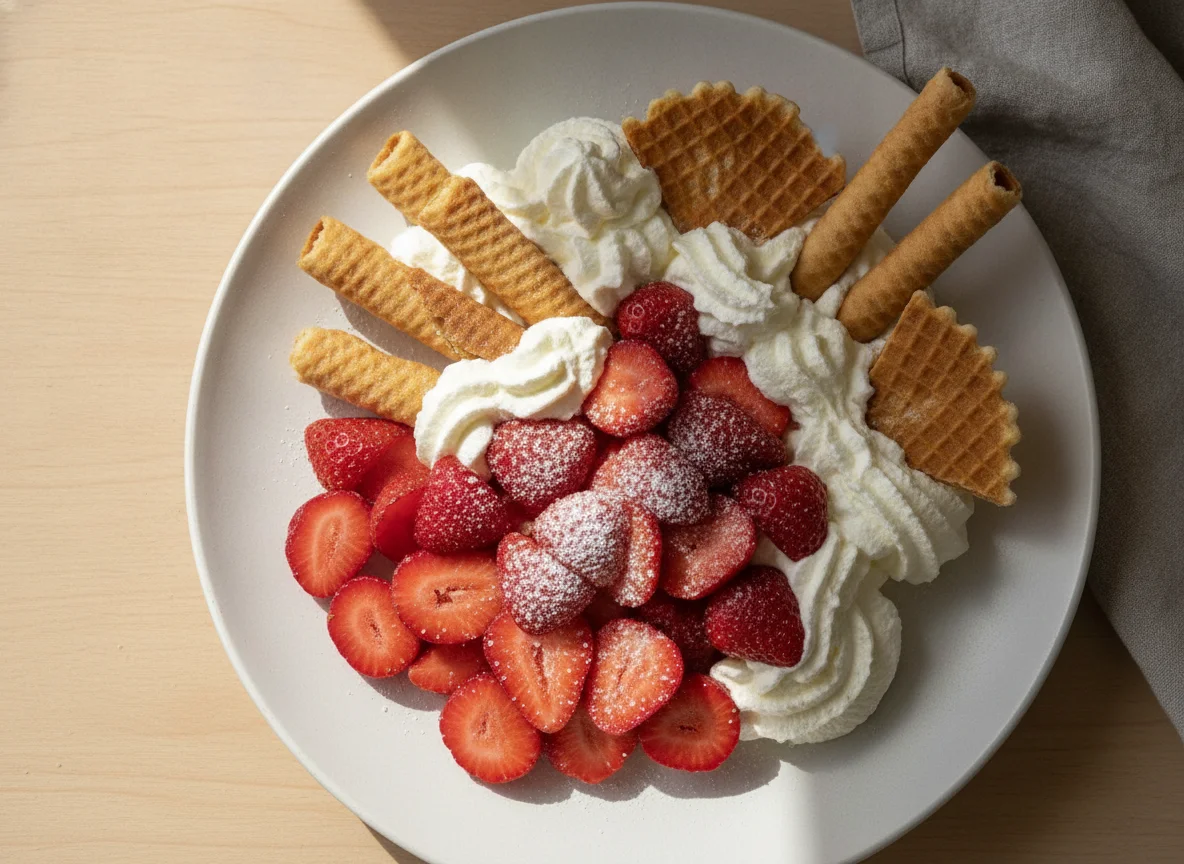Erdbeerdessert mit Waffeln photo