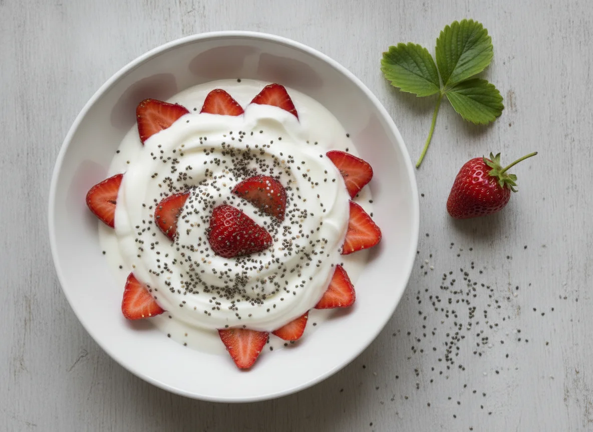 Erdbeeren mit Joghurt und Chiasamen photo