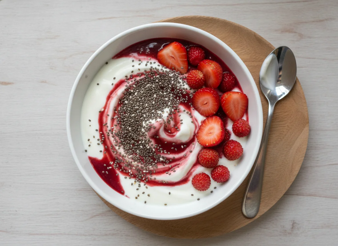 Erdbeer-Joghurt mit Chiasamen photo