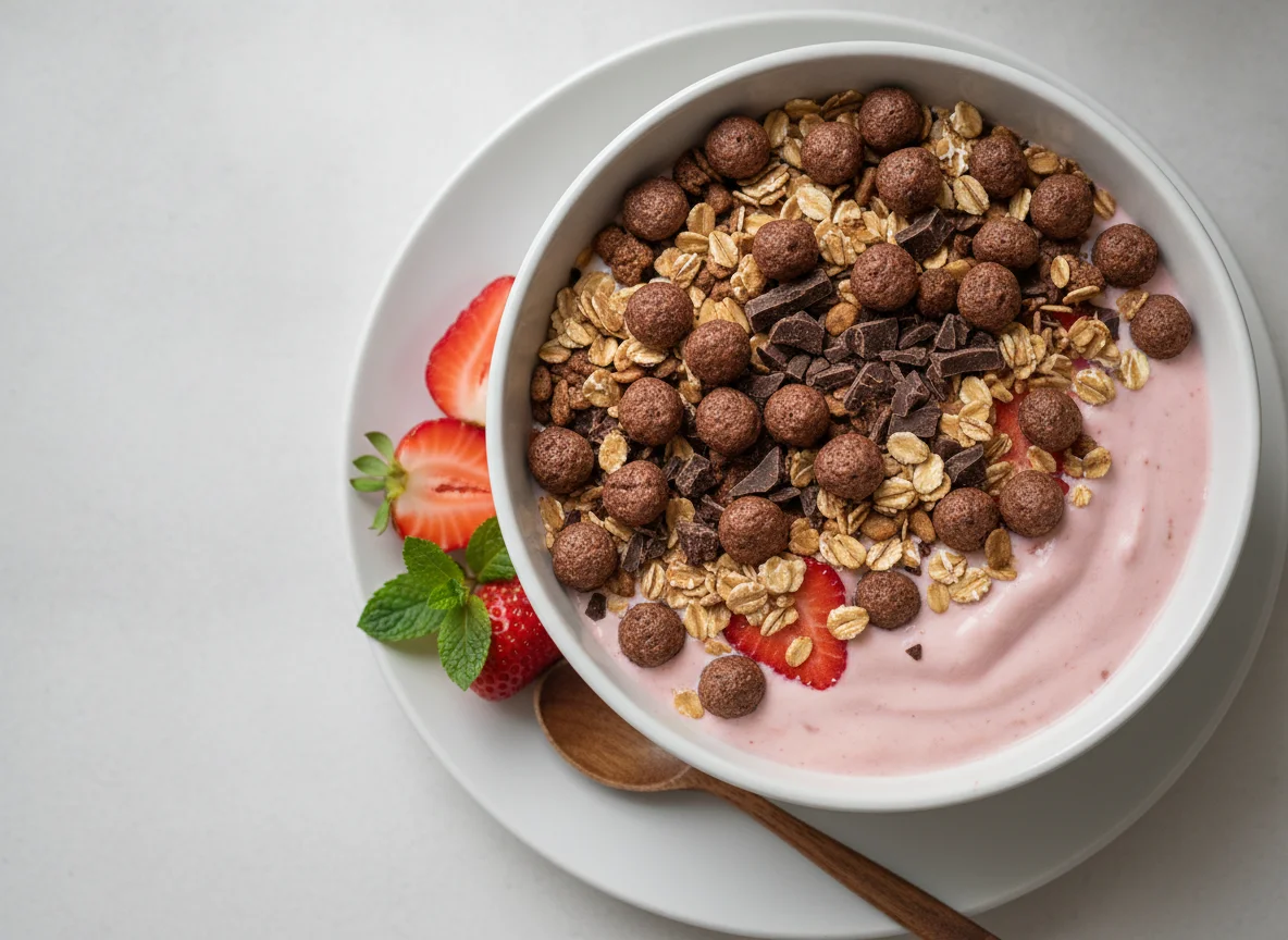 Erdbeerjoghurt mit Schokomüsli photo