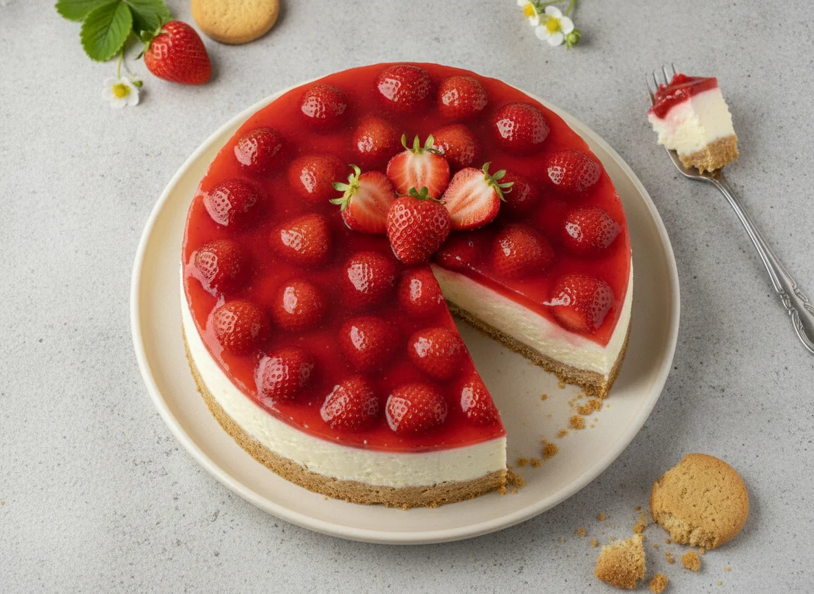 Erdbeer-Käsekuchen mit Keksboden photo