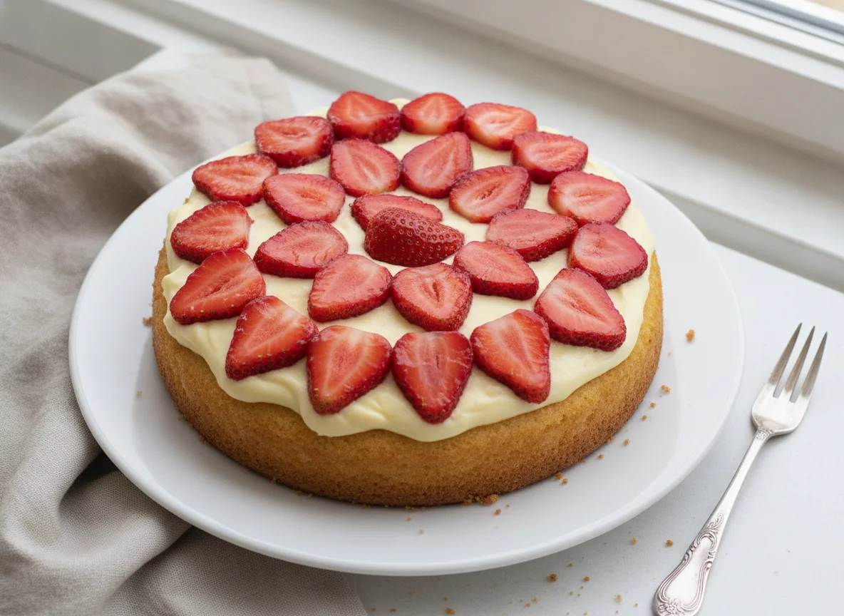Erdbeerkuchen mit Biskuitboden photo