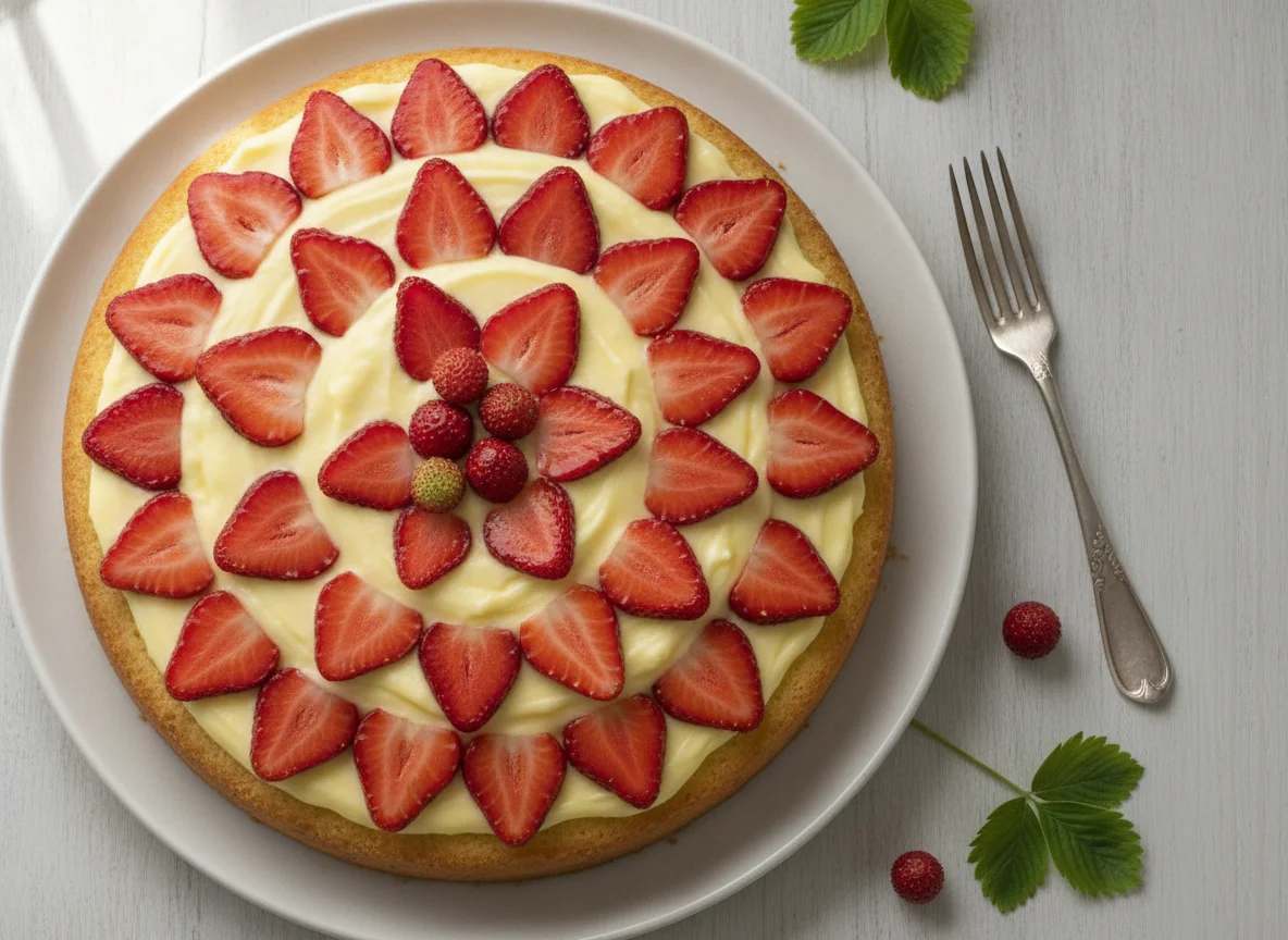 Erdbeerkuchen mit Pudding photo