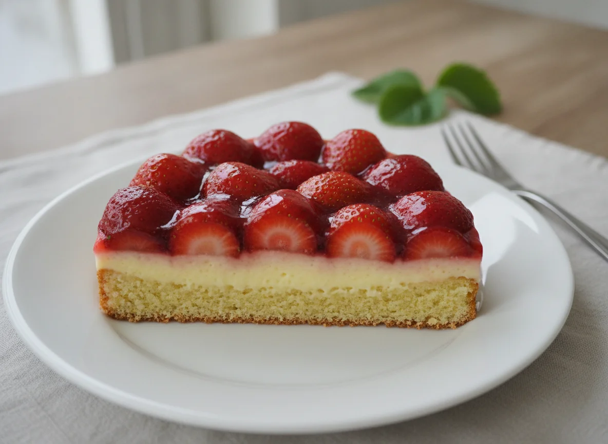Erdbeerkuchen mit Pudding und Tortenguss photo