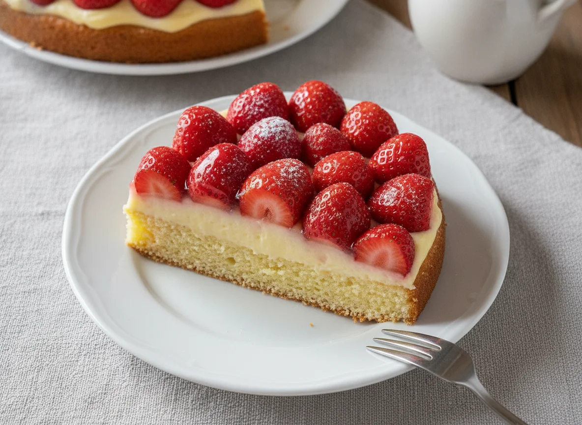 Erdbeerkuchen mit Vanillepudding photo
