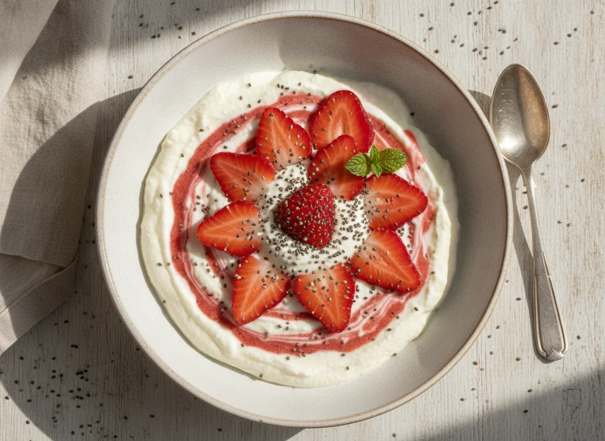 Erdbeer-Quark mit Chiasamen photo