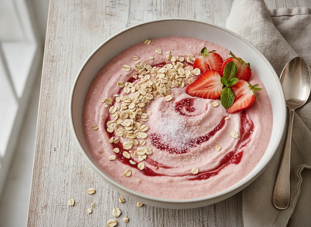 Erdbeerquark mit Haferflocken photo