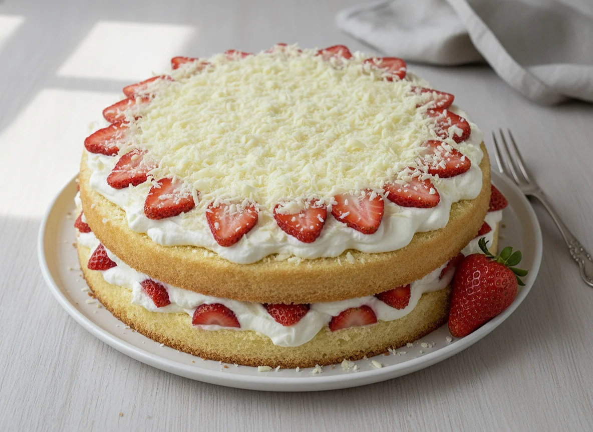 Erdbeer-Sahnetorte mit weißer Schokolade photo