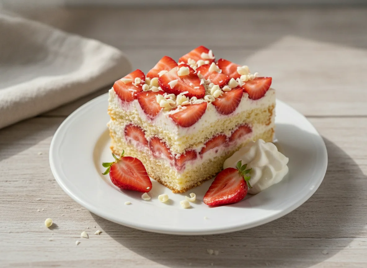 Erdbeerschnitte mit Sahne photo