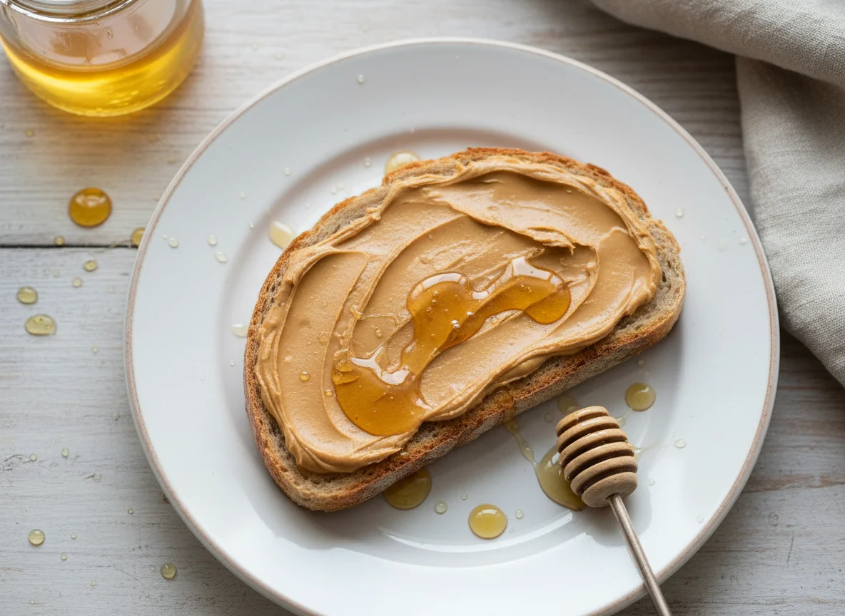 Erdnussbutterbrot mit Honig photo