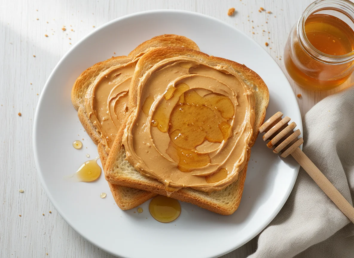 Erdnussbutter-Toast mit Honig photo