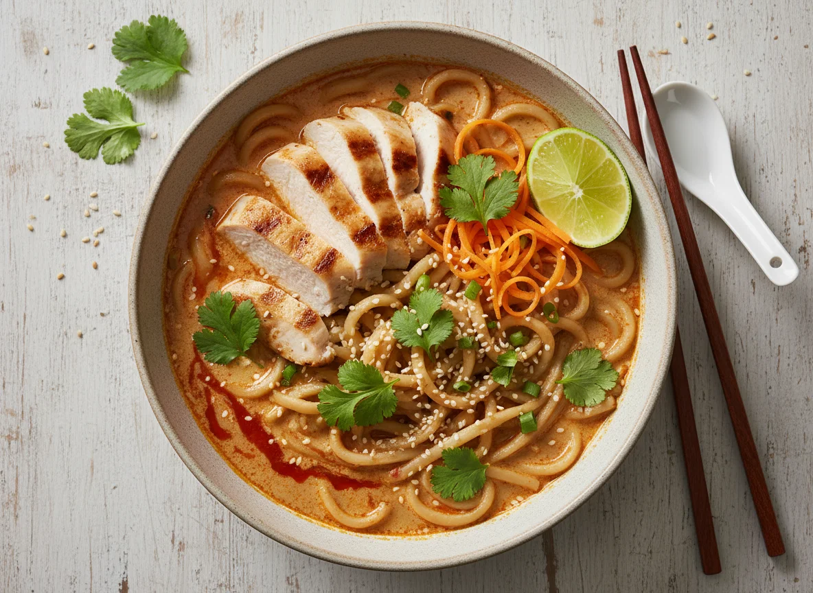 Erdnuss-Ramen mit Hühnchen photo