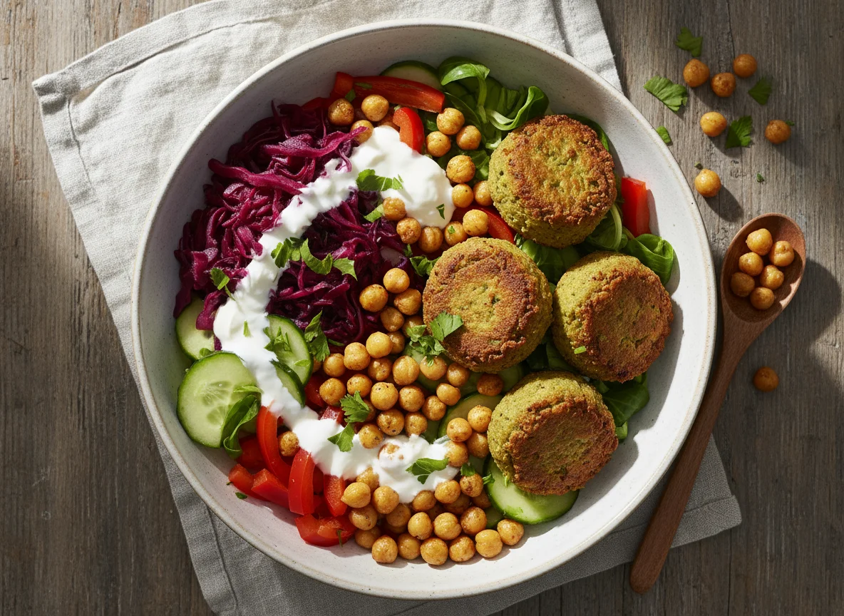 Falafel Bowl mit Kichererbsen und Rotkohl photo