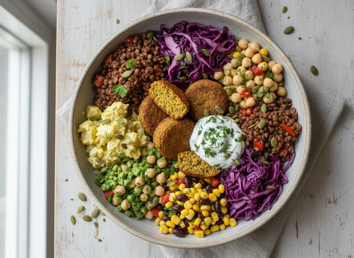 Falafel Bowl mit verschiedenen Salaten photo