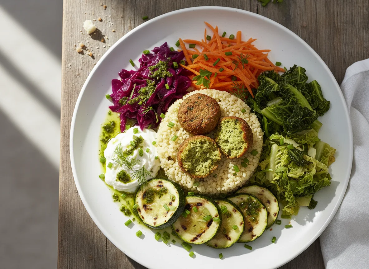 Falafel mit Couscous und Gemüse photo