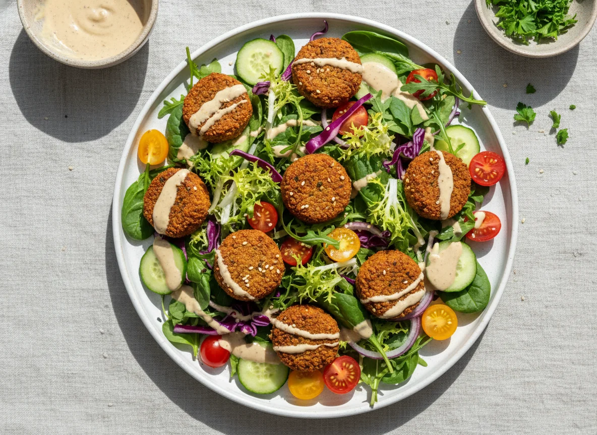 Falafel Salat mit Tahinsoße photo