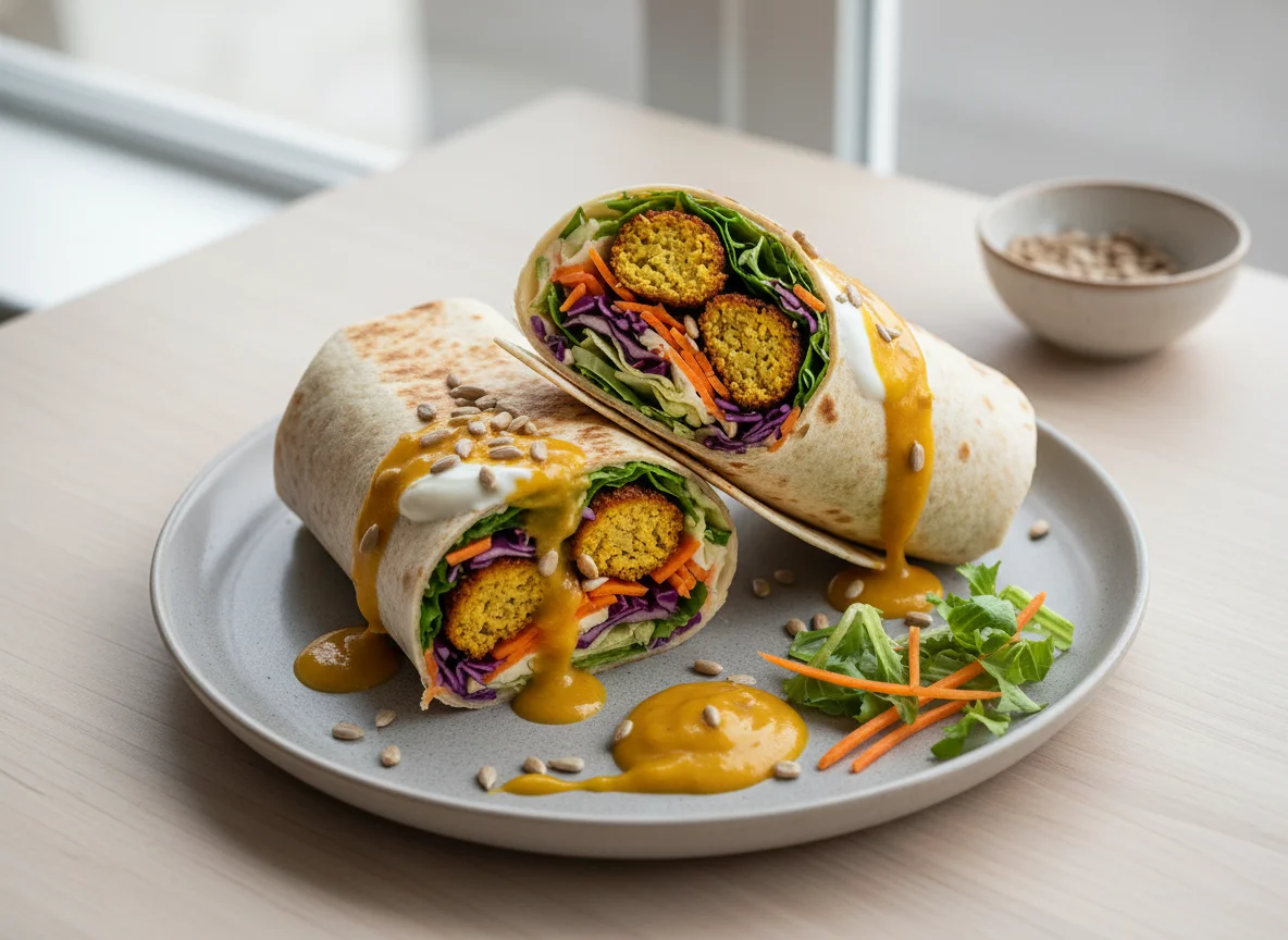 Falafel Wrap mit Salat und Saucen photo