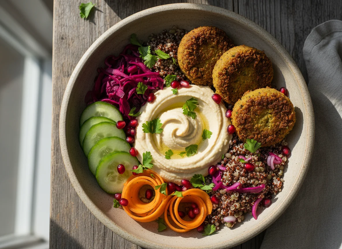 Falafel-Bowl mit Hummus und Quinoa photo