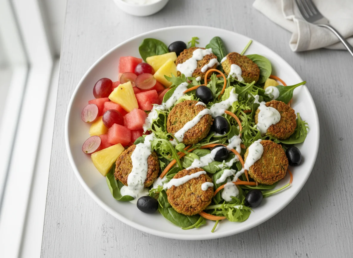 Falafel-Salat mit Obstsalat photo