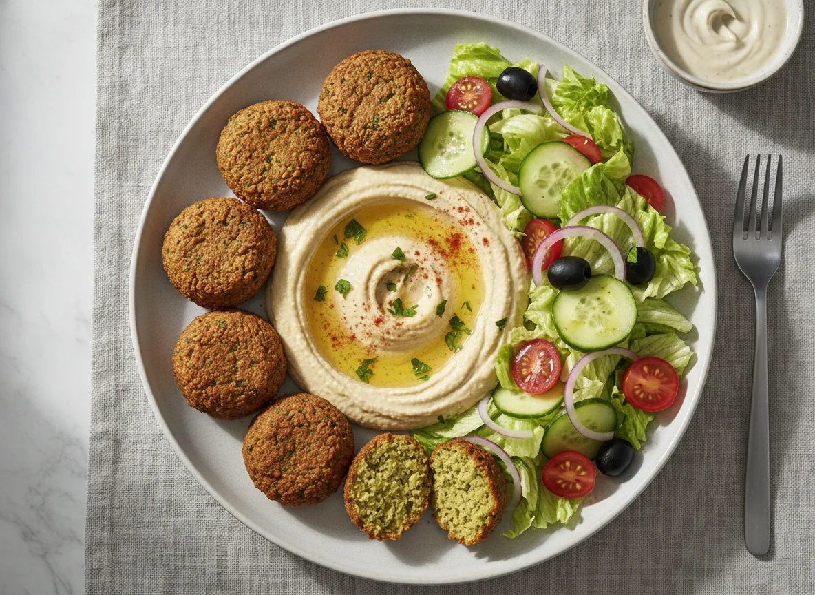 Falafel-Teller mit Hummus und Salat photo
