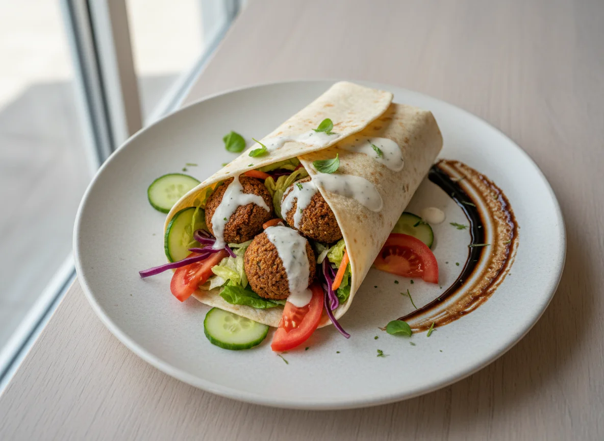 Falafel-Wrap mit Gemüse und Saucen photo