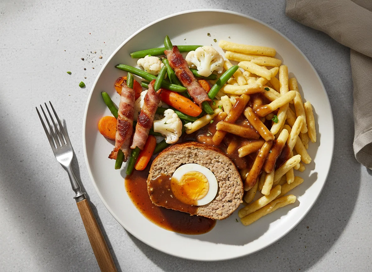Falscher Hase mit Spätzle und Gemüse photo