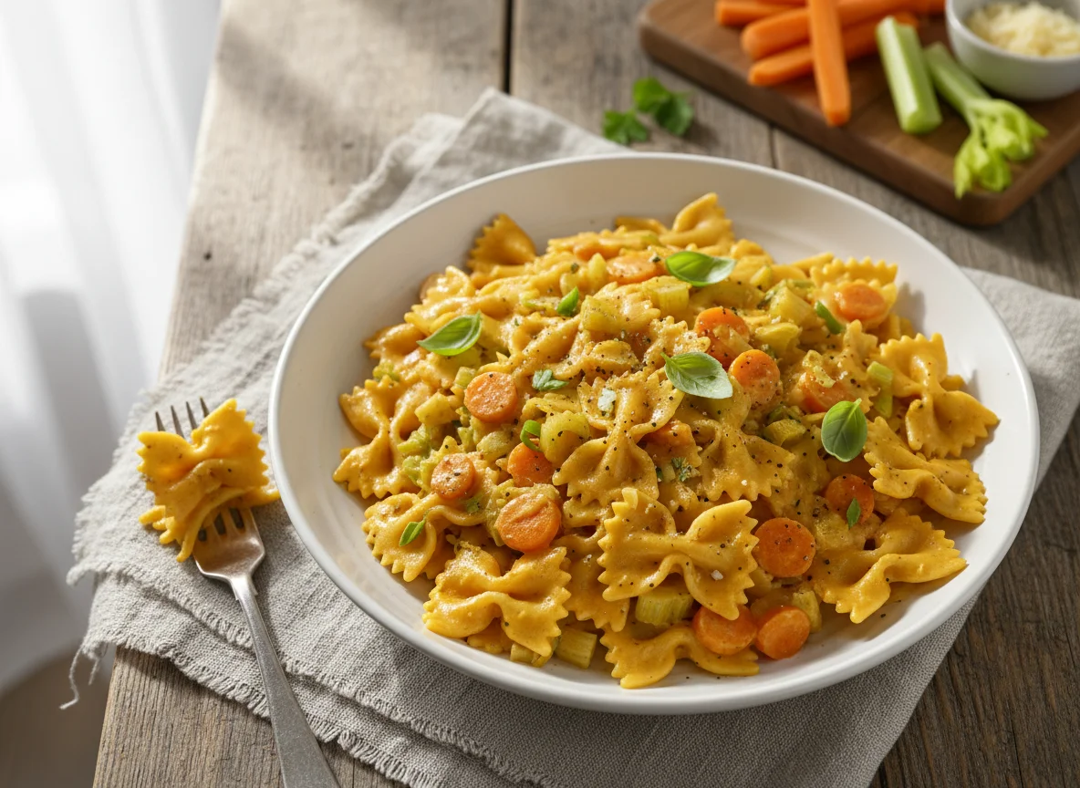 Farfalle mit cremiger Gemüsesauce photo