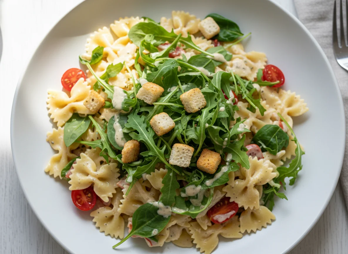 Farfalle mit cremiger Soße und Rucola photo