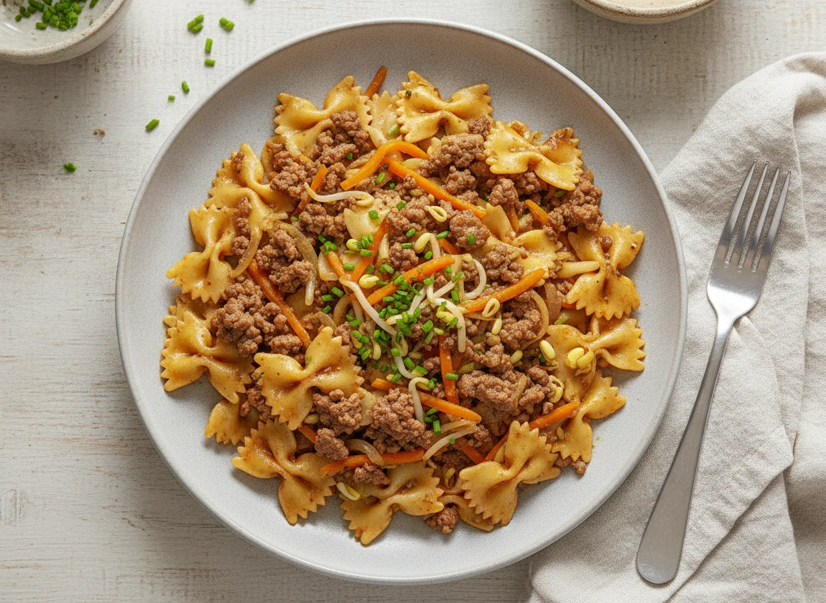 Farfalle mit Hackfleisch-Gemüse-Sauce photo