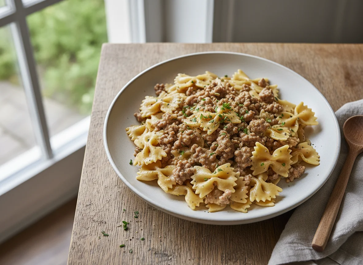 Farfalle mit Hackfleisch-Sahnesauce photo