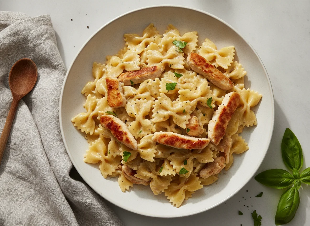 Farfalle mit Hähnchen in Sahnesauce photo