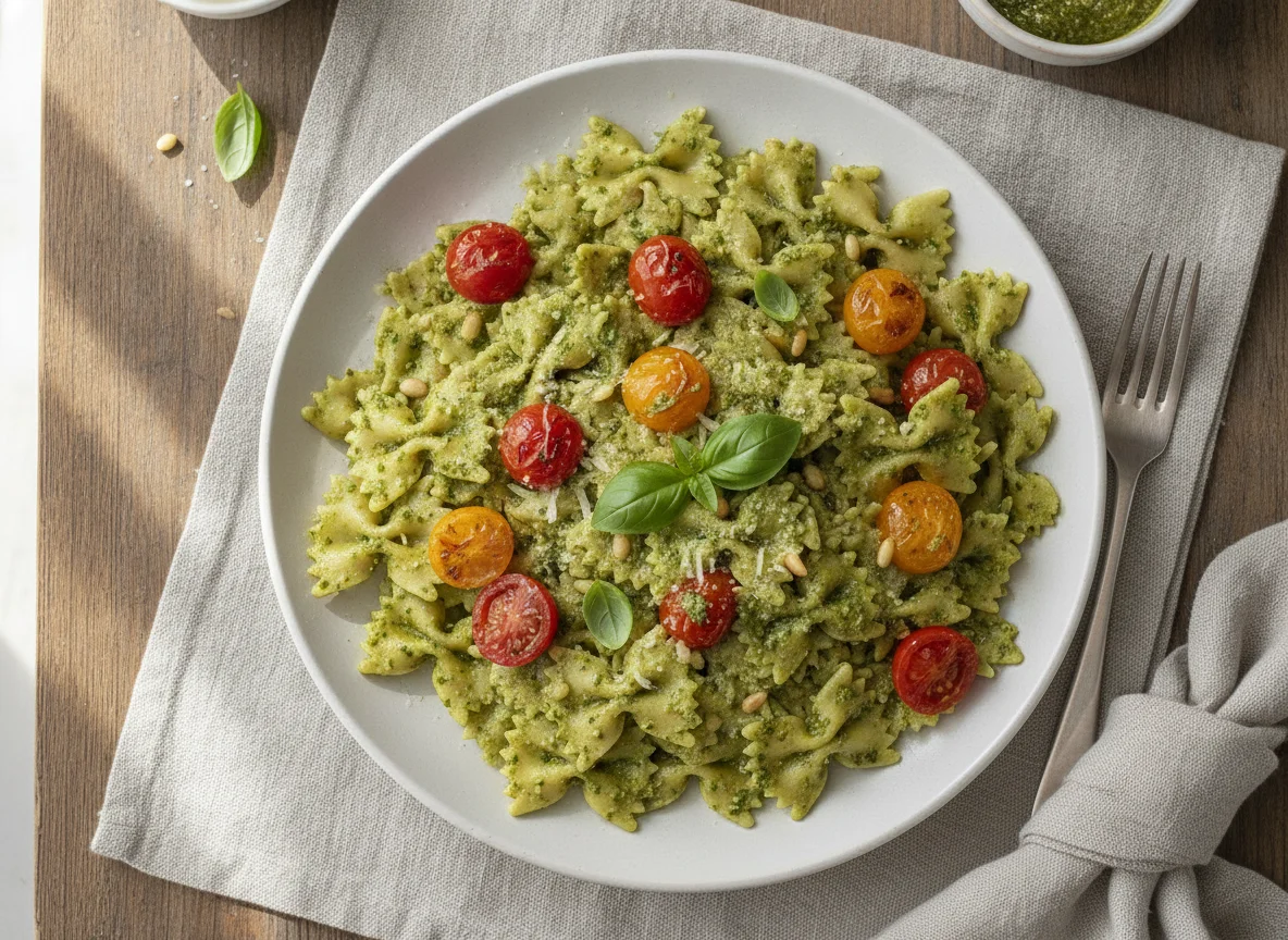 Farfalle mit Pesto und Kirschtomaten photo