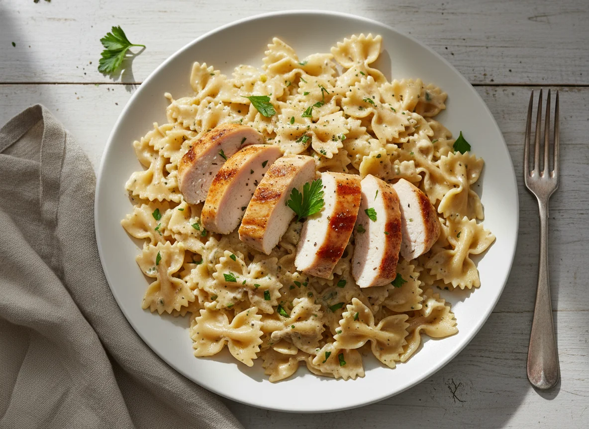 Farfalle mit Poulet und Rahmsauce photo