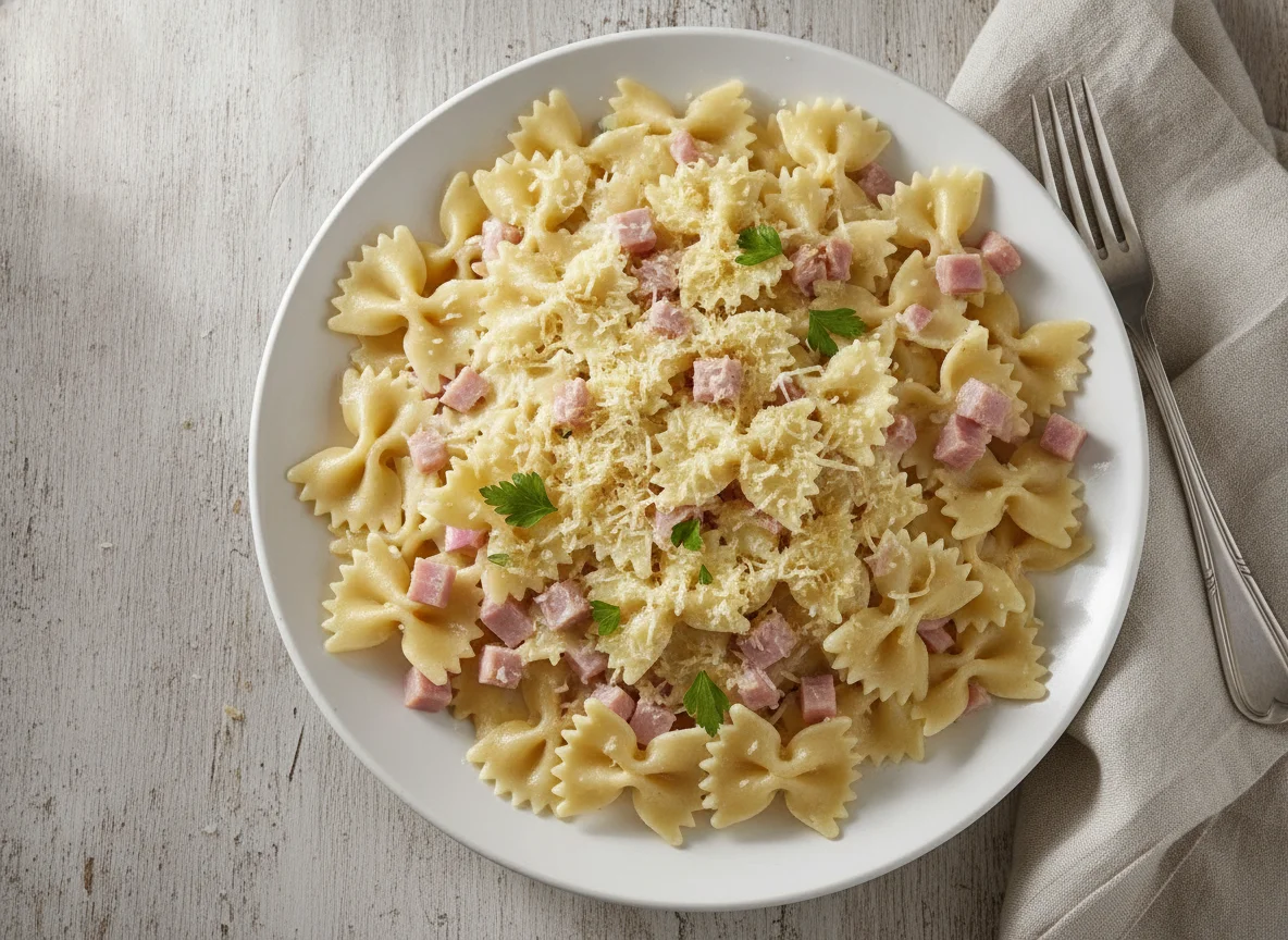 Farfalle mit Schinken-Sahne-Soße photo