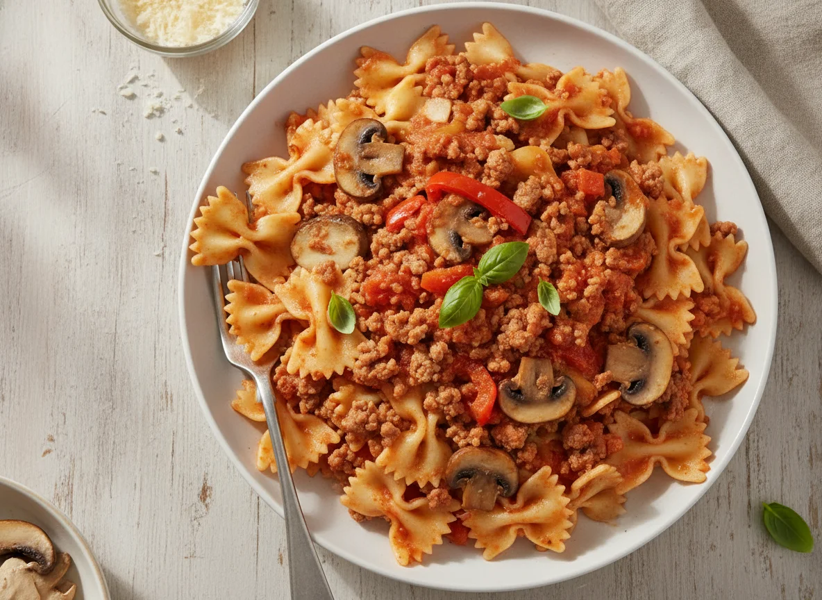 Farfalle mit Tomaten-Gemüse-Sauce photo
