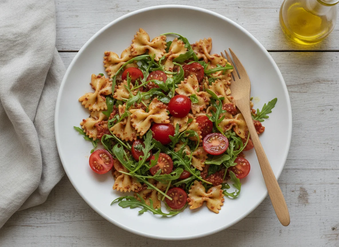 Farfalle-Salat mit Rucola und Tomaten photo