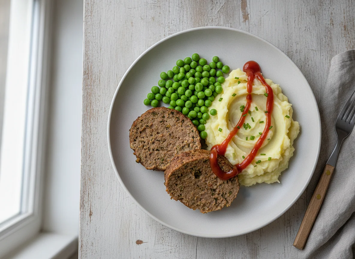 Faschierter Braten mit Erdäpfelpüree und Erbsen photo