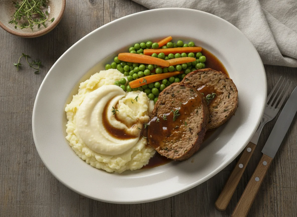 Faschierter Braten mit Erdäpfelpüree und Saft photo