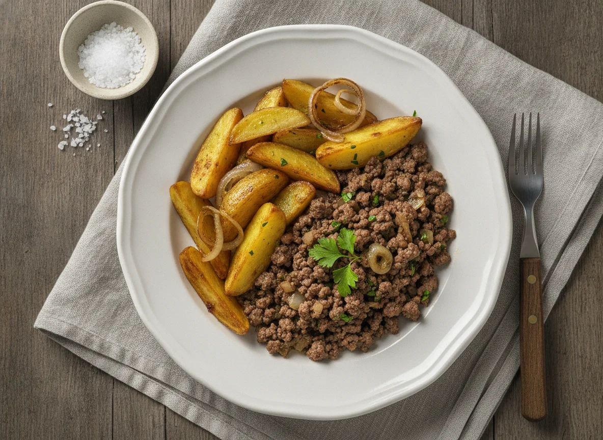 Faschiertes mit Kartoffelspalten photo