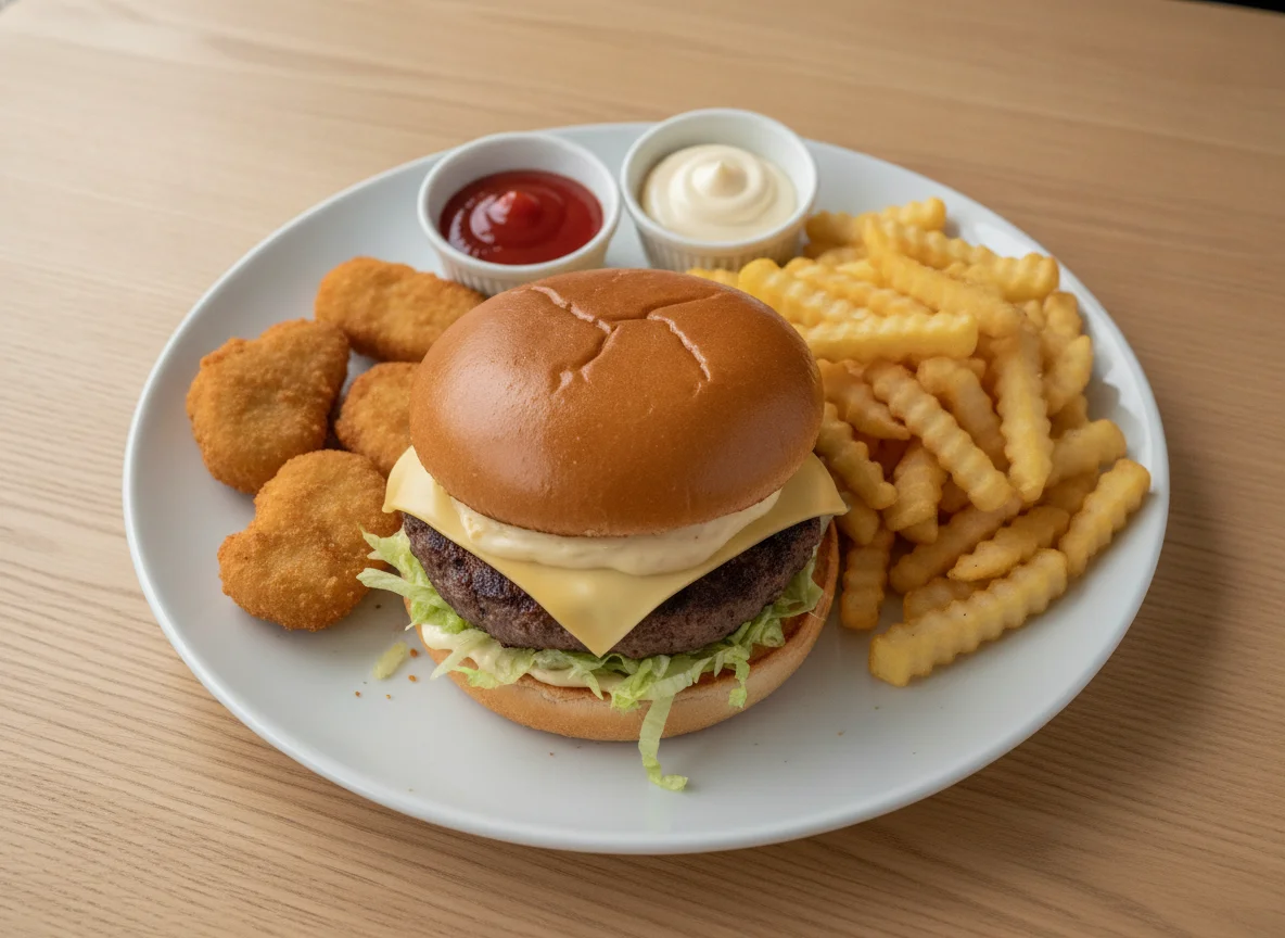 Fast Food Menü mit Burger, Pommes und Nuggets photo