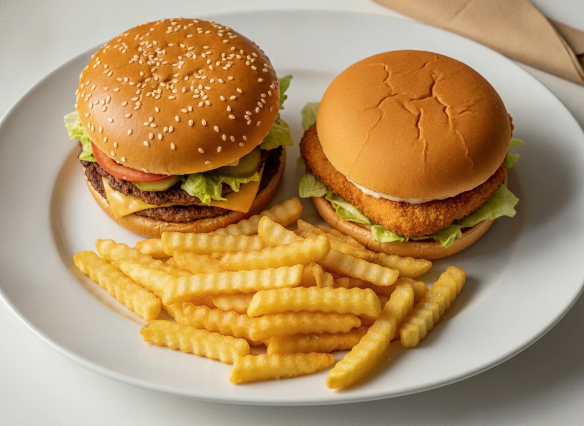 Fast Food Menü mit Burgern und Pommes photo