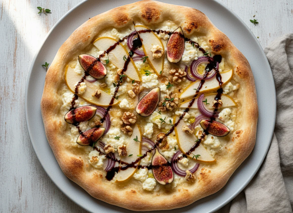 Feigen-Ziegenkäse-Pizza mit Walnüssen photo