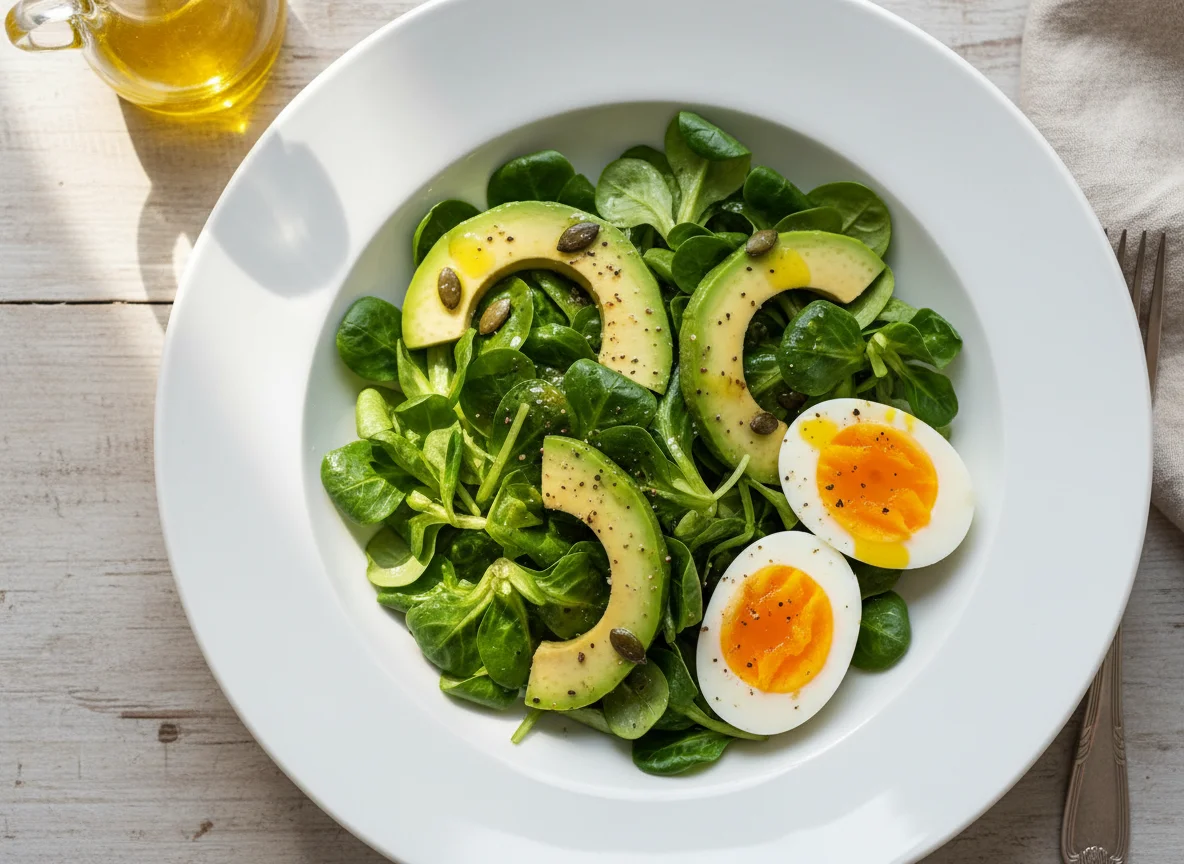 Feldsalat mit Ei und Avocado photo
