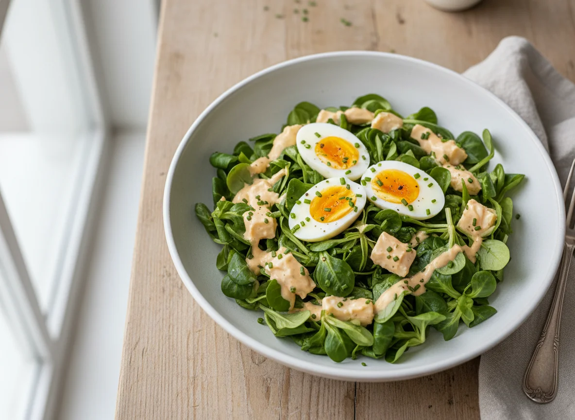 Feldsalat mit Ei und Dressing photo