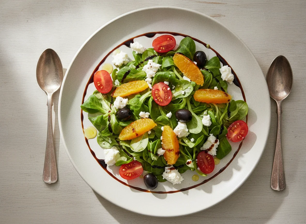 Feldsalat mit Feta, Tomaten und Orangen photo